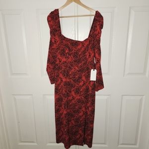 LEITH from NORDSTROM Spatter paint red and black print Midi Dress NWT Large